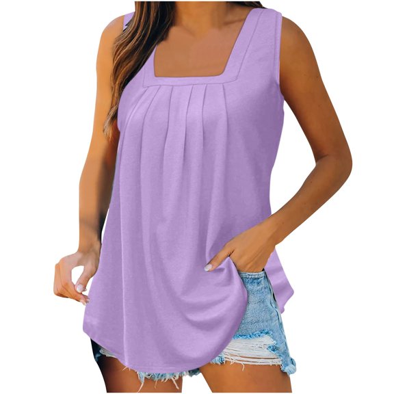 Lindreshi Tank Tops for Women Clearance Women's Fashion Solid Color V-neck Comfortable Loose T-shirt Sleeveless Blouse Casual Tops