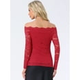 thumbnail image 3 of DARING DIVA Women's Sheer Long Sleeves Off Shoulder Floral Lace Tops L Red, 3 of 6