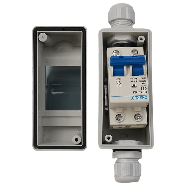 Solar Photovoltaic Cell Combiner Box DC12-400V DC Circuit Breaker Switch With Junction Box 18*5.5cm 2-pole AC Circuit Breaker