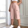 thumbnail image 5 of Bermuda Cargo Shorts for Women Casual Long Knee Length High Waisted Stretch Wide Leg Summer Outdoor Hiking Capri Pants, XL, 5 of 6