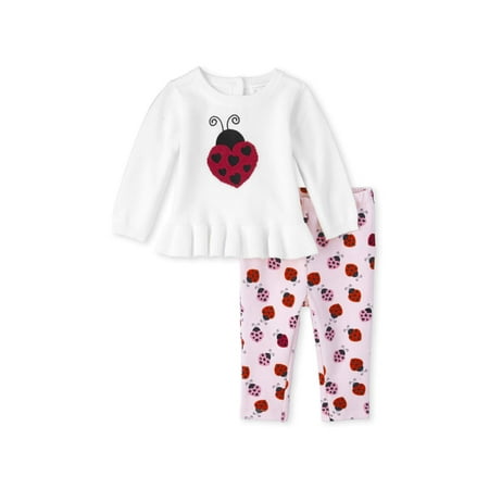 The Children's Place Long Sleeve Ladybug Graphic Ruffle Sweater Legging 2 Piece Set (Baby (Best Place To Get Baby Clothes)