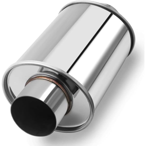 LCGP 3" Ultra Quiet Resonator, 3'' Inlet & Outlet 14" Overall Length Universal Muffler, 304 Stainless Steel vibrant performance resonator 3", Oval Muffler Shape, Silver