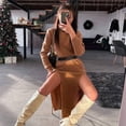 thumbnail image 4 of Women's Long Sleeved High Neck Knitted Two Thigh Slit Woolen Dress Winter Dresses for Women Long Sleeve Sweater Dresses for Women Long Knit Sweater Womens Long Sweat Dress Sweater Dresses for Juniors, 4 of 7