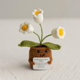 thumbnail image 2 of Handmade Crochet Potted Plant, 3 Heads White Lily of the Valley, 1 Piece Finished Knitted Emotional Support Doll Decor, for Home Office Desk Decoration Car Interior Ornament Holiday Gift, 2 of 3