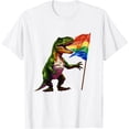 thumbnail image 5 of Camiseta premium con diseño divertido de dinosaurio y bandera antiarcoíris con diseño de galaxia espacial y arcoíris, últimas camisetas holgadas de verano de estilo Harajuku para mujer, 5 of 5