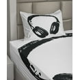 thumbnail image 2 of Ambesonne Music Fitted & Top Sheet Set with Sham, Grunge Headphones Fun, Black Pale Grey, 2 of 4