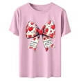 thumbnail image 5 of FRSASU Cute Heart Love Coquette Bow Valentine’s Day Women Short Sleeve Round Neck T-Shirt Pink, 5 of 6