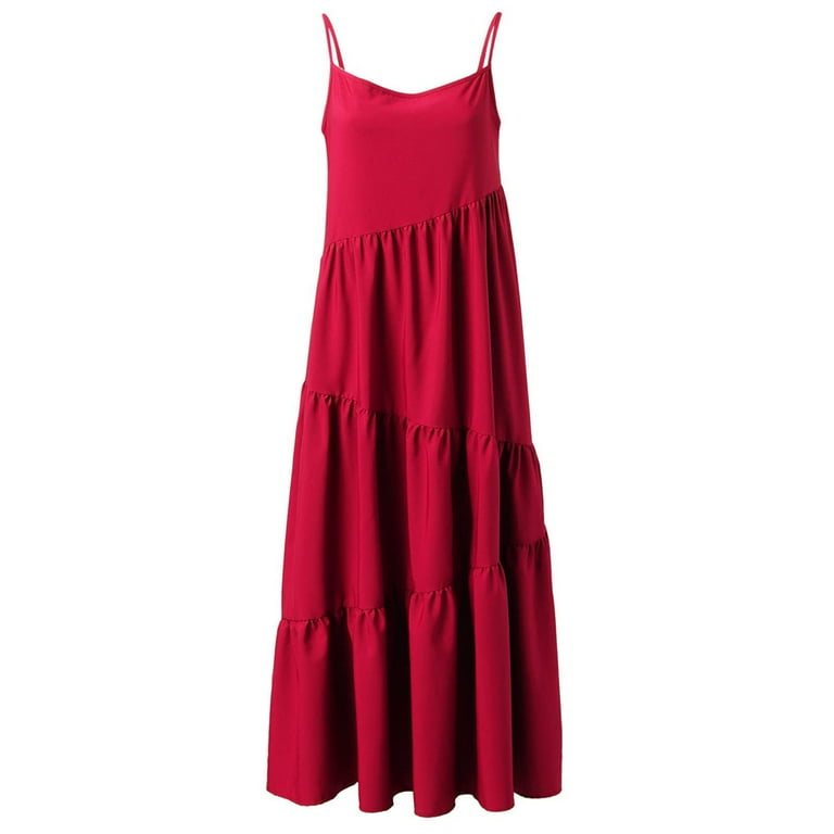 2022 Summer Solid Colour Ladies Spaghetti Strap Casual Sleeveless Pleated Dresses 2022 Summer Solid Colour Ladies Spaghetti Strap Casual Sleeveless Pleated Dresses