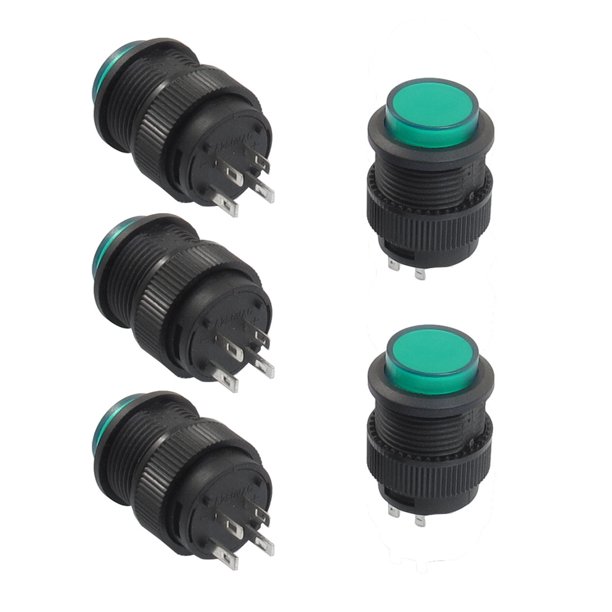 5 Pcs 4 Terminals Latching Type Green Lamp Round Push Button Switch Dc 3v