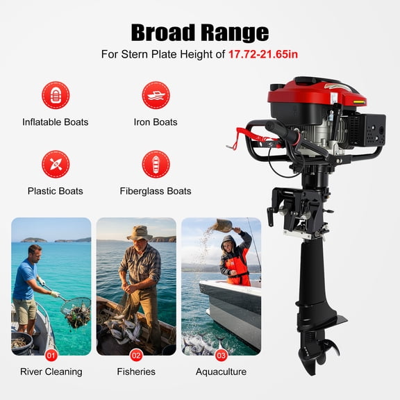 196CC 4-Stroke 7 HP Outboard Motor Black Fishing Boat Engine Motor Air Cooling for Inflatable Boats