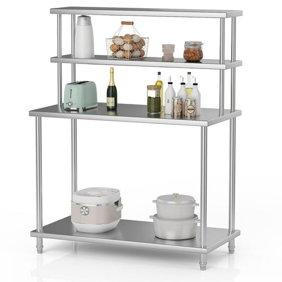 Garvee 48"x24" Stainless Steel Table with 48" X 12" Shelf, Adjustable Work Table with Overshelves, Metal Table Prep Table for Home Kitchen Restaurant Garage Warehouse