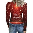 thumbnail image 4 of Christmas Graphic T-Shirt for Women Long Sleeve - Soft Slim Fit Crewneck Top, Cute Holiday Print Casual Tee, 4 of 7