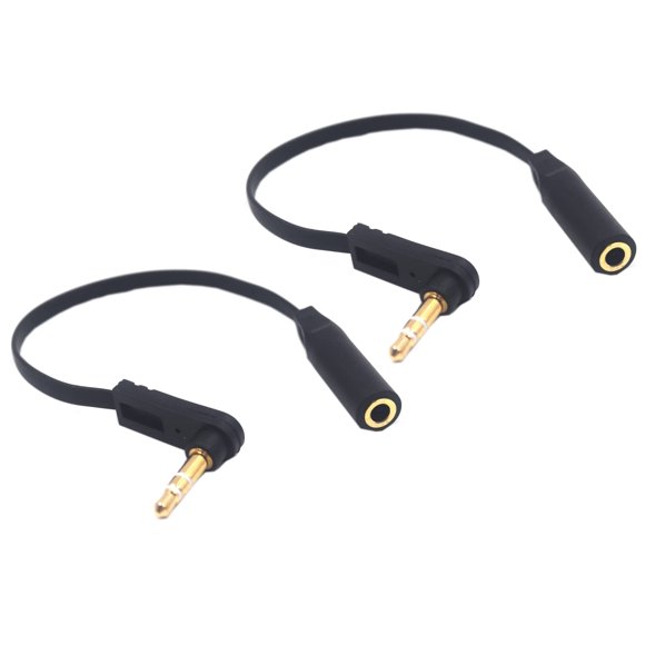 Kework 2 Pack 3.5mm Audio Extension Flat Cable, 15cm 90 Degree Angle 1/8" 3.5mm TRS Male to TRS Female Stereo Jack Audio AUX Cord for Headphone, Car Stereo, Home Stereo (AM to FM)
