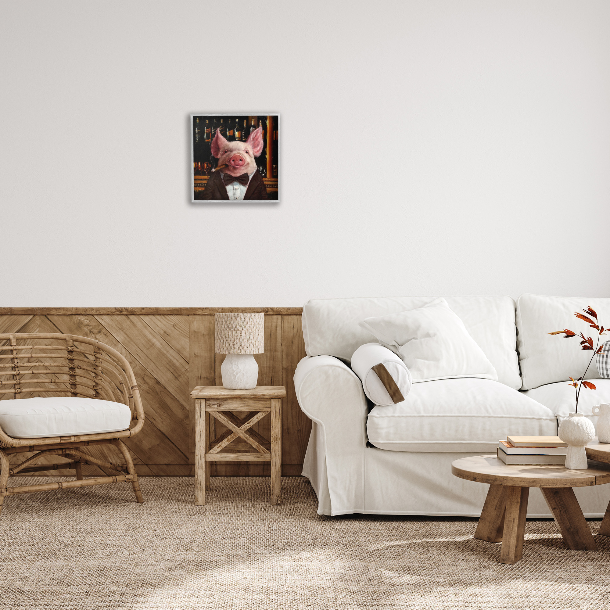 Stupell Industries Classy Pig at Cigar Bar Animals & Insects Painting Gray Framed Art Print Wall Art, 17 x 17
