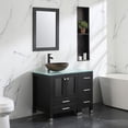 thumbnail image 4 of Walsport 36" Luxurious Bathroom Vanity with Brown Tempered Glass Vessel Sink Bowl and Countertop and Mirror and Faucet,Stand Floor Cabinet Bathroom Storage Vanity with Pop Up Drain,Black, 4 of 10