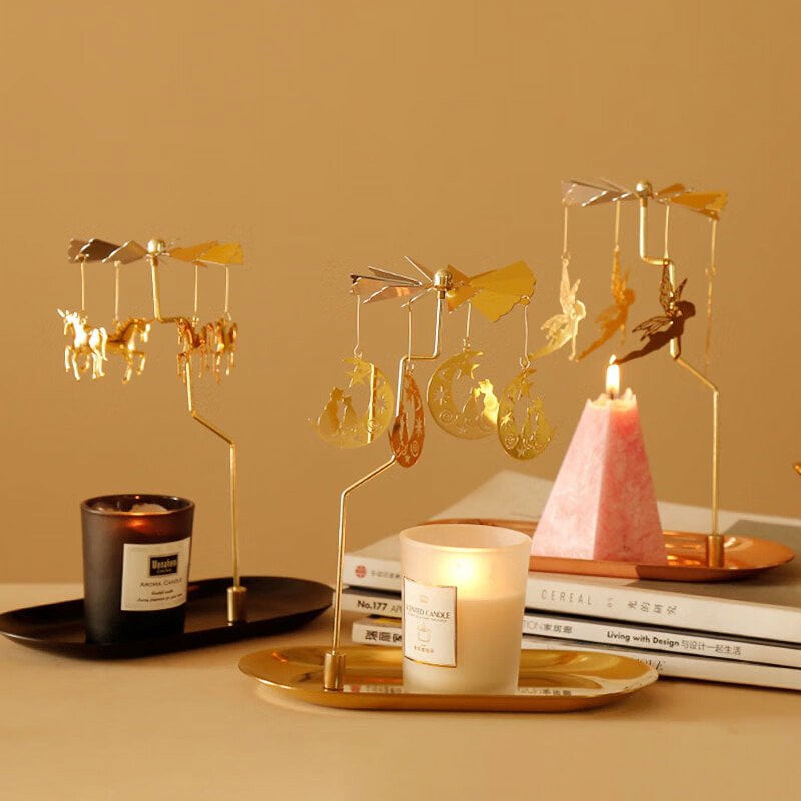 Lot De 3 Bougeoirs Rotatifs Carrousel – Décoration Noël Ou Fête – Motifs Variés – Alliage Métal