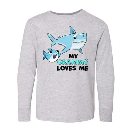 Inktastic My Grammy Loves Me with Cute Sharks Long Sleeve Youth T-Shirt