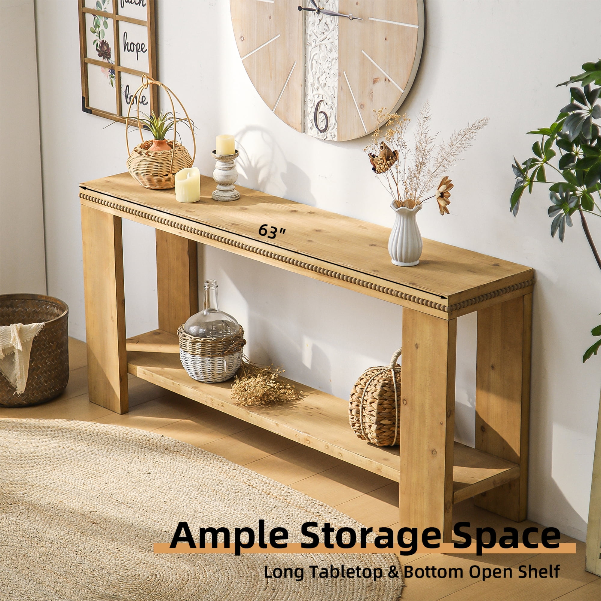 Jopath 63" Modern Narrow Console Table with Storage Shelf,2-Tier Rustic Farmhouse Sofa Table Entryway Table for Living Room,Entryway,Hallway,Natural