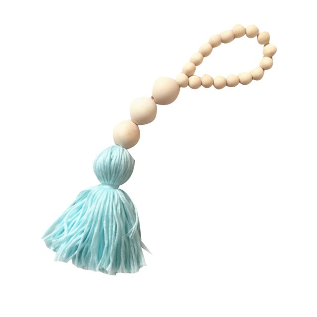 Yuarrent Sonajeros para bebés, cuentas de madera móviles, campanas de viento, juguetes para habitación de niños, cama, decoración colgante, Decoración del hogar Borla azul claro