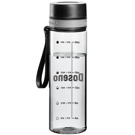 Baalaka Reusable Water Bottle, 28oz Clear Water Bottle with Time Marker, Plastic Water Bottles with Strap, Gym Water Bottles for Men, Black