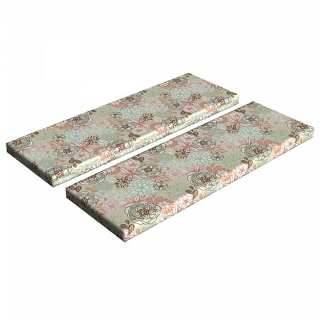 

Floral Bench Cushion Set of 2 Vintage Romantic Wildflowers in Various Kinds Doodle Drawing Style Love Standard Size Foam Pad and Decorative Cover Pale Green Brown Peach by Ambesonne