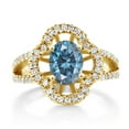thumbnail image 2 of Gem Stone King 18K Yellow Gold Plated Silver Ring Oval Persian Blue Moissanite and (1.75 Cttw, Size 7), 2 of 4