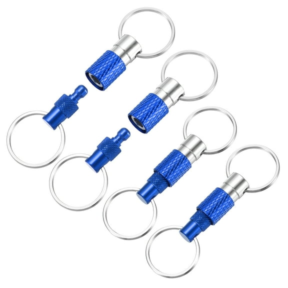 Uxcell 4 Pack Quick Release Keychain Pull Apart Detachable Swivel Keychain Spring Split Snap Key Holder with Double Key Rings for Bag Belt Car DIY Crafts Accessories, Dark Blue