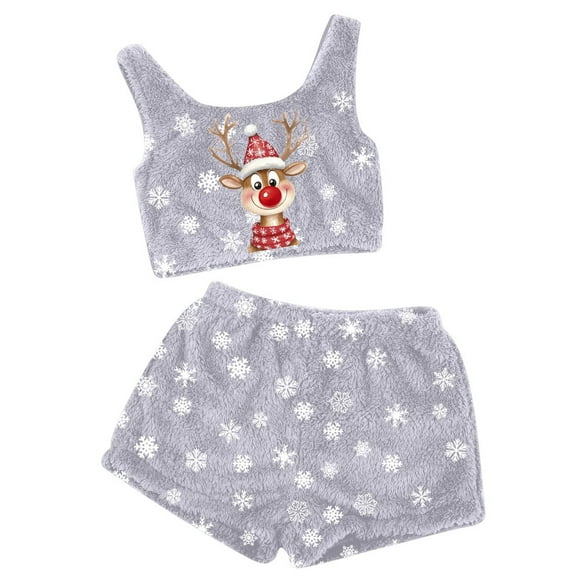 Women's Christmas Pajama Set Soft Tank Top and Shorts Cozy Sleepwear Loungewear Outfit Holiday Nightwear Comfortable Two Piece