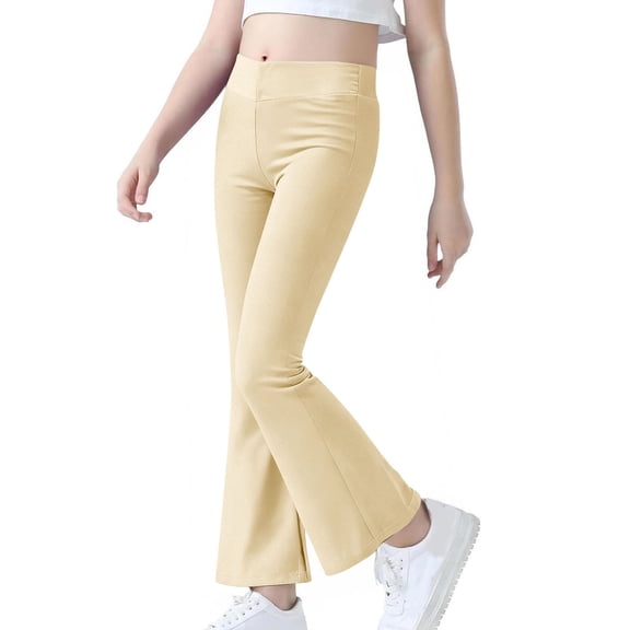 ZQUUVOU Kids Solid Flare Leggings Girls Yoga Bootcut Pants Workout Dance Exercise High Waist Bottoms Leggings Yellow