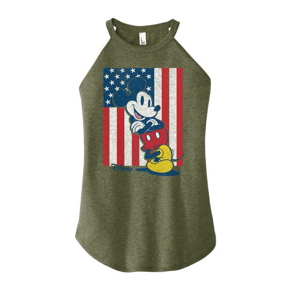 Disney - Americana - Mickey Vertical American Flag - Juniors High Neck Tank Top