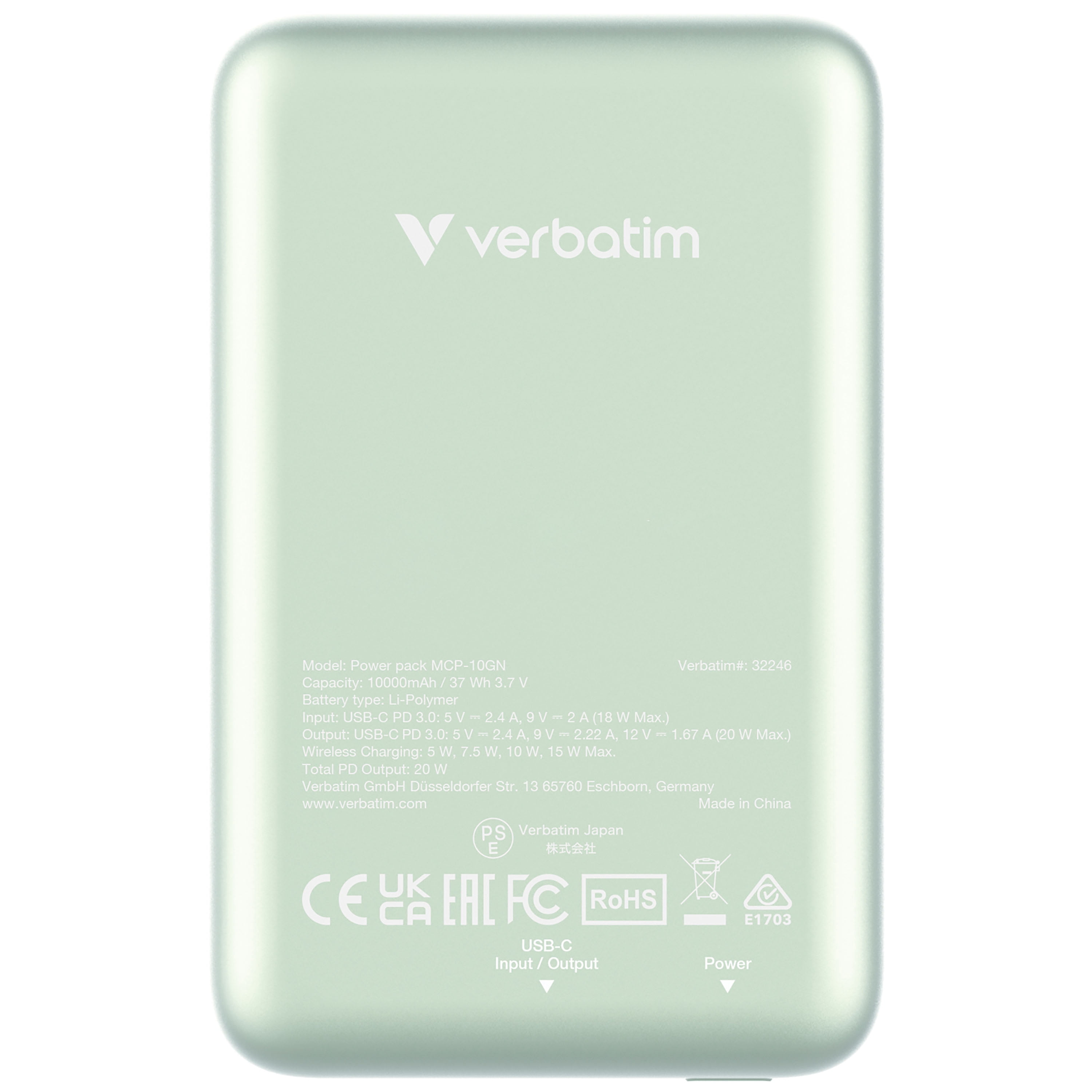 Verbatim Charge 'n' Go Magnetic Wireless Power Bank 10000 mAh - Green