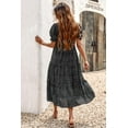 thumbnail image 6 of Maskion Women's Summer Casual Boho Dress Floral Print Ruffle Puff Sleeve High Waist Midi Beach Dresses,L Dot Black, 6 of 6