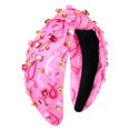 thumbnail image 1 of Diadema de concientización sobre el cáncer de mama, diadema con cinta rosa, diadema anudada con perlas de cristal y diamantes de imitación, diadema con nudo superior ancho adornado con joyas, accesori, 1 of 5