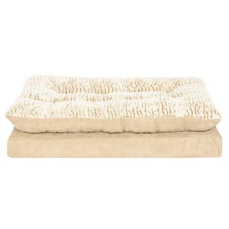 FurHaven Pet Products Medium Embossed Faux Fur & Suede Pillow Top Mattress Dog & Cat Bed  Taupe