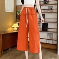 thumbnail image 2 of YUGYXL Women Cotton Side Split Capris Straight Leg Loose Fit Cropped Pants Cute Casual Summer Pants with Front Pockets Orange Pants L, 2 of 5