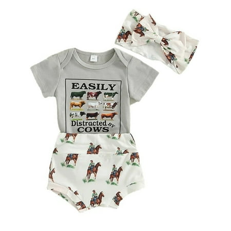 

Bomotoo Girls Casual Top+Shorts+Headband Crew Neck Soft Bodysuit Clothes Cute Bag Fart 3 Pieces Outfit