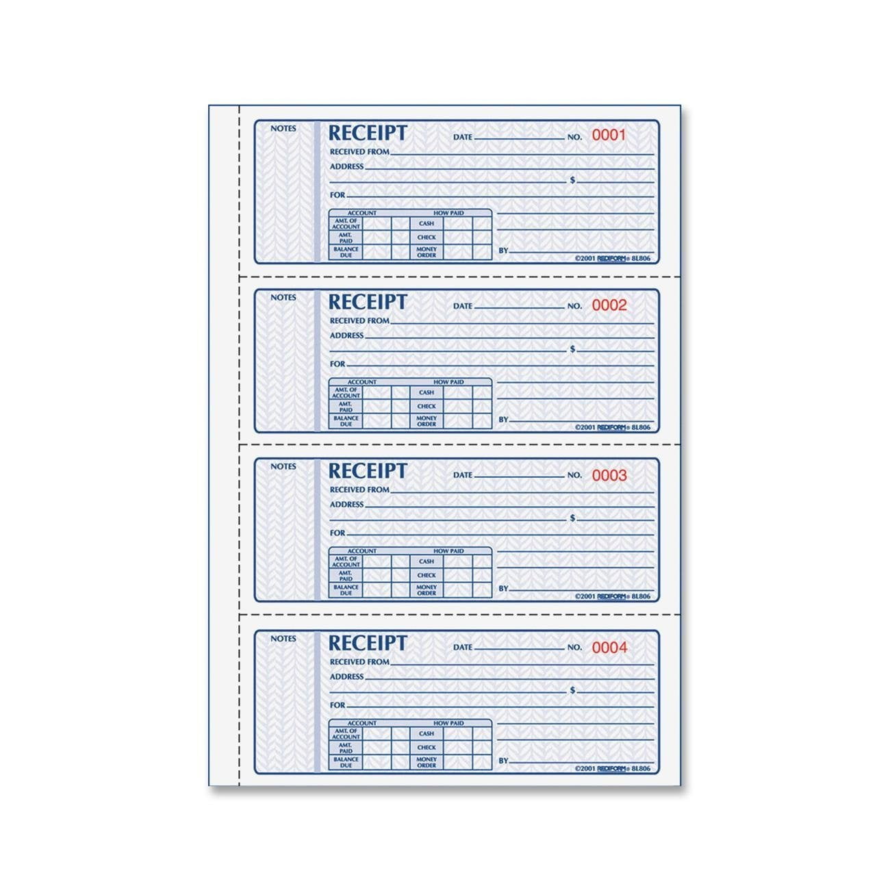 money receipt books black print carbonless duplicate 400 sets per book 8l816 manifold book with flexible cover by rediform walmart com