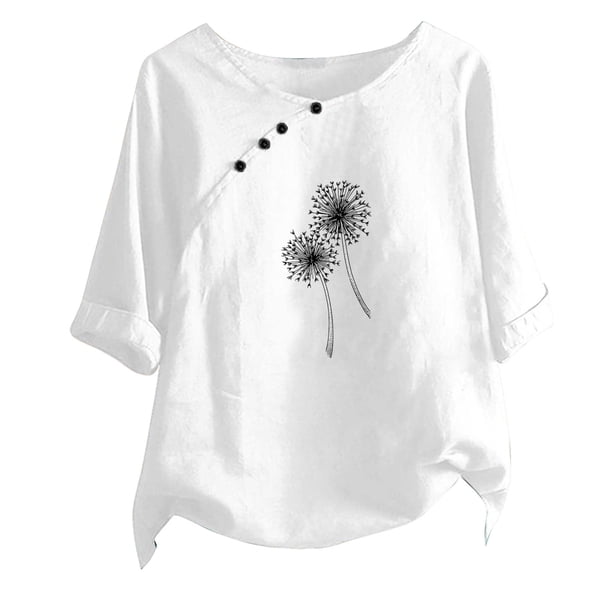 Blusas de Manga Corta para las Mujeres Impreso Cuello Redondo Camiseta, Top de Algodón de Imitación Casual para el Hogar Y Diario