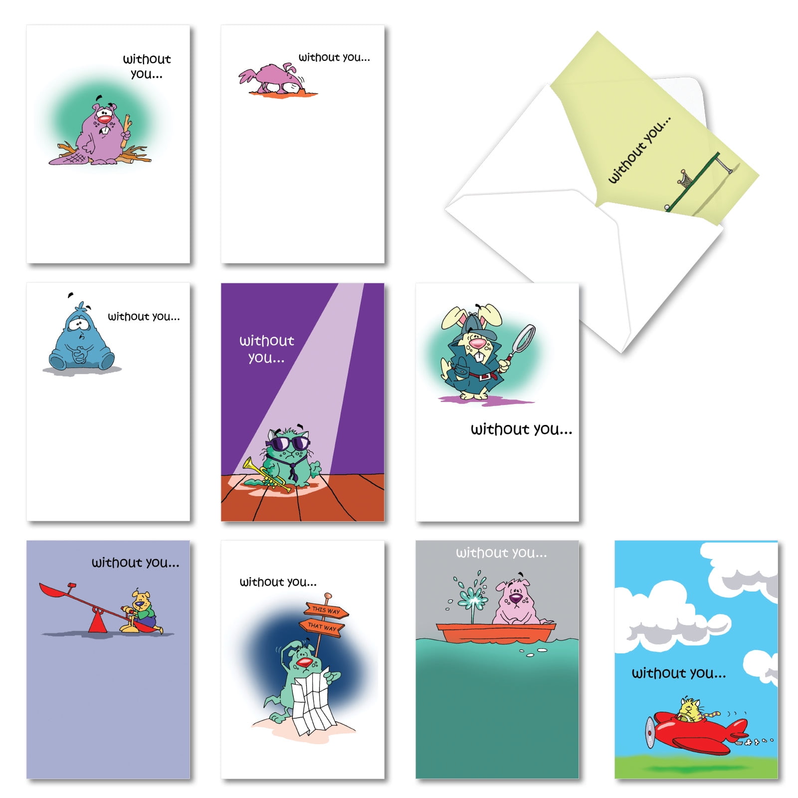 Pack of 10 Miss You Cards Funny - Missing You Assortment - A2666MYG - Pack of 10 Miss You Cards Funny - Missing You Assortment - A2666MYG -