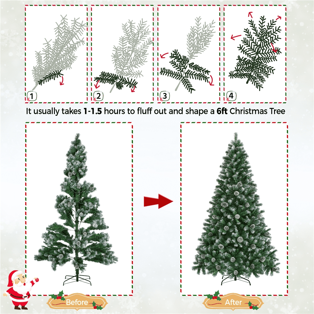 Alden Design 6Ft Pre-decorated Frosted Artificial Christmas Tree with Pinecones, Green