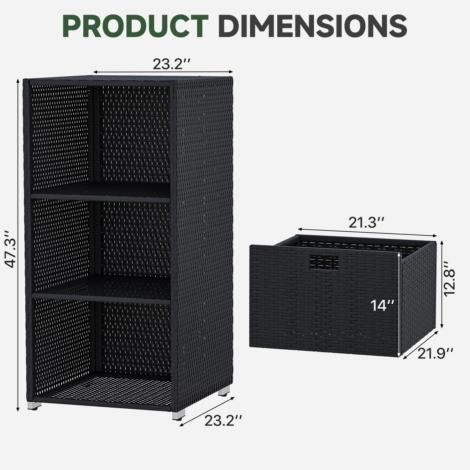 BaPiPro Outdoor Towel Rack for Pool, Rattan Wicker Storage Cabinet with Shelf & Drawer, Poolside Towels Valet, 47" Tall Black