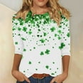 thumbnail image 2 of Tauxra St. Patrick's Day T-Shirt for Women, Carnival Printed Round-Neck 3/4 Sleeve Loose Fit Top, Casual Green Shirt for Daily Wear and Holiday Parties, 2 of 5