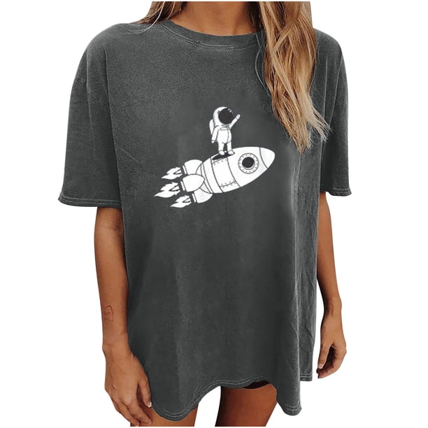 Moda Mujer Damas Cayó Hombro Mangas Impresión suelta Manga corta Top Pullover Tops Pompotops hfajkhk141638