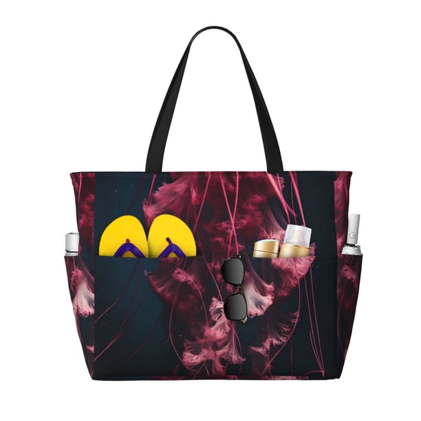 Easygdp Mesmerizing Pink Jellyfish Bolsa de Viaje de Playa de Gran Capacidad, Bolsa Tote Perfecta para la Playa, Escapadas de Fin de Semana y Viajes
