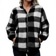 thumbnail image 2 of Hjlmsx Womens Plaid Bomber Jacket Fuzzy Fleece Sherpa Long Sleeve Shacket Jackets Casual Zip Up Winter Coat with Pockets White 3XL, 2 of 6