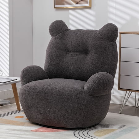360 Degree Swivel Accent Chair, Teddy Short Plush Particle Velvet Modern Armchair, Swivel Accent Chair Applicable for Nursery, Living Room, Vanity Bedroom, Office, Lounge (Gray)