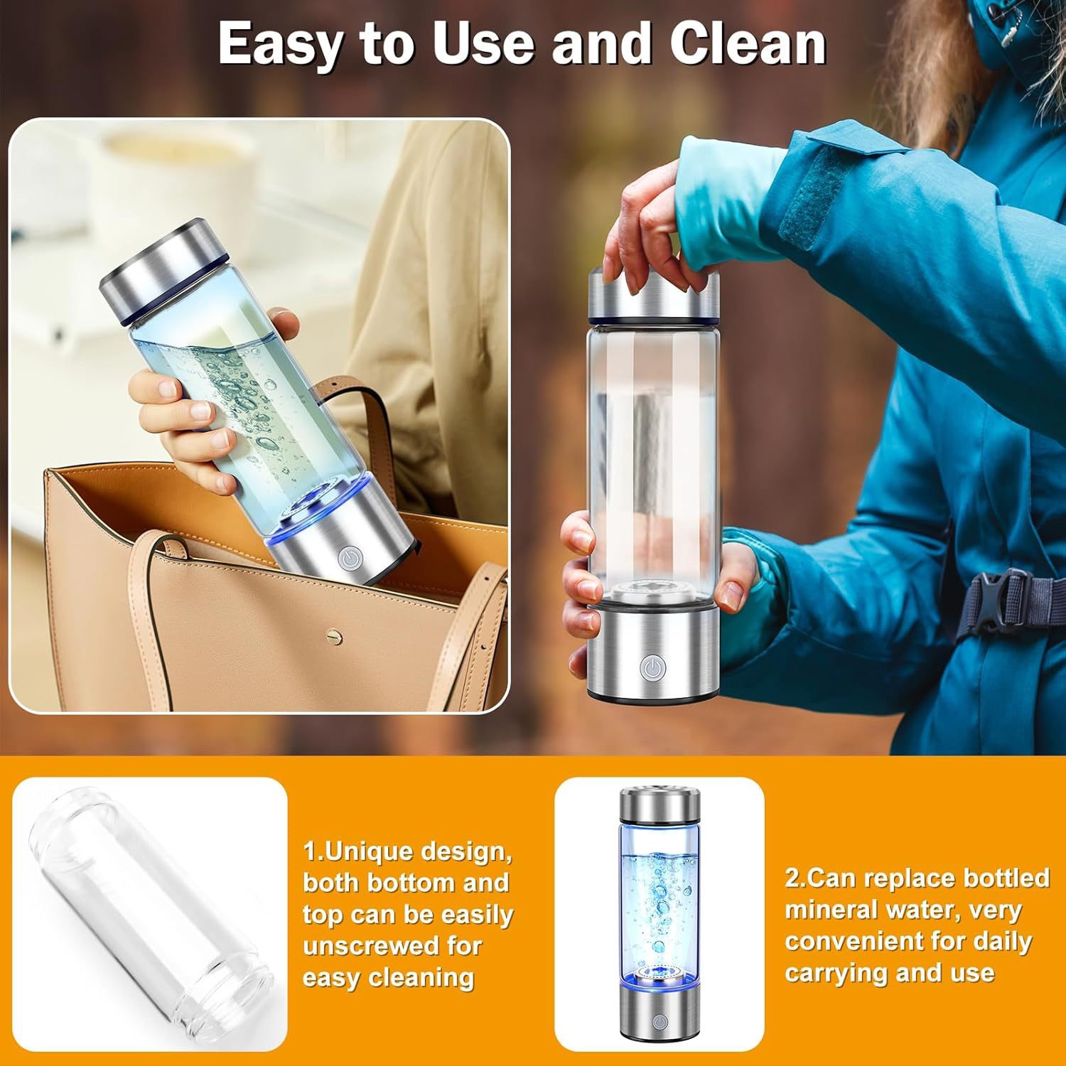 Hydrogen Water Bottle, Hydrogen Water Bottle Generator USB Rechargeable, Hydrogen Water Ionizer Machine Health Cup for Home Travel