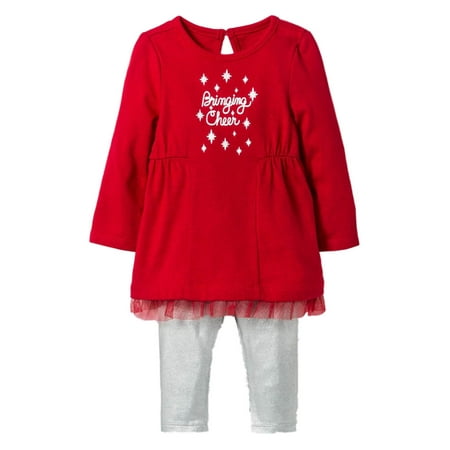 Infant Girls Red Bringing Cheer Christmas Holiday Leggings & Shirt Set 0-3m
