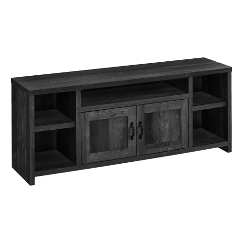 Xukmct Entertainment Center for TVs up to 60 Inch, Wood TV Cabinet with 5 Open Shelf and 2 Doors, Tv Stand for Living Room, Bedroom, Black
