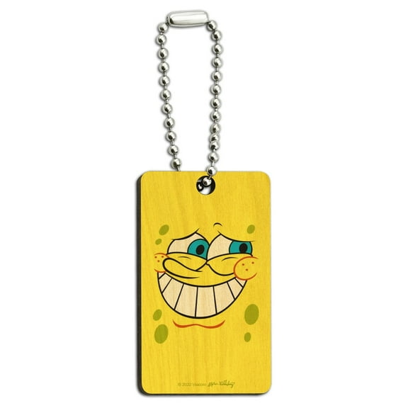 Spongebob Guilty Face Wood Wooden Rectangle Keychain Key Ring